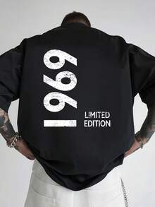 Camiseta de hombre con hombros caídos, 999, camiseta holgada para hombre con un patrón de números de la suerte en la parte delantera, nueva ropa de hombre a la moda, una prenda esencial para - Negro - Ver 3