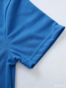Women's Casual Blue Cotton T-Shirt With Colorful Hummingbird Graphic Short Sleeve Round Neck Fashion Top - 藍色 - 查看 2