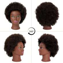 Kercsityn 100% Human Hair Afro Curly Black Mannequin Head For Braiding Cosmetology Training Mannequin Head With Stand For Hair Styling - Natural Black - View 5