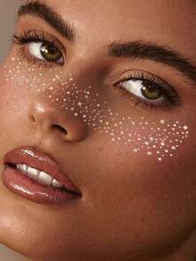1 pieza Pegatina de tatuaje de estrella blanca con purpurina, efecto de luz estelar autoluminiscente, adecuada para maquillaje de pecas, maquillaje de escenario, resistente al agua y de larga duración, aplicable a la cara, clavícula, brazos, creando una atmósfera clara y estilo de chica hada - Multicolor - Ver 4