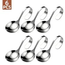 1/4/6pcs Stainless Steel Serving Spoons, Curved Handle Dessert Spoon Set, Rustproof Silver Tableware For Salad Berry Home Restaurant Buffet - View 11