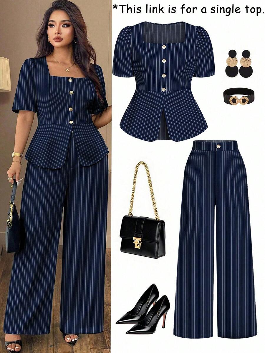 Auvina Blusa minimalista elegante y casual para mujer de talla grande - Azul marino - Ver 1
