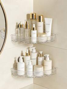 1pc Suction Cup Wall-Mounted Bathroom Shelving, Shower Caddy, Drill-Free Triangular Storage Rack For Shampoo And Shower Accessories, Contemporary Organizer For Bathrooms And Kitchens, Corner Shelf Design, Bathroom Organizers And Storage - Multicolor - View 6