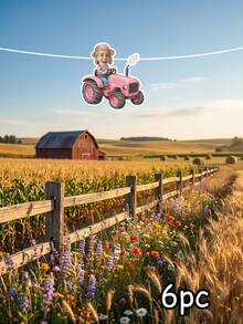 6/12/18pc Custom Photo Pink Tractor Banner, Personalized Farm Themed Birthday Party Decorations Backdrop,Face Head Bunting Banner, Perfect For Farm Tractor Themed Photo Garland,Rustic Farmhouse Party Bunting,Rustic Little Farmer Keepsake,Home Decor - Multicolor - View 9