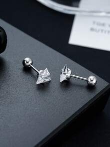 1 par de pendientes de botón para hombre con diseño minimalista de triángulo de circonita, accesorio geométrico de diamante minimalista para hombre, adecuado para uso diario, vacaciones, cumpleaños, regalo de aniversario para amigos - Multicolor - Ver 6