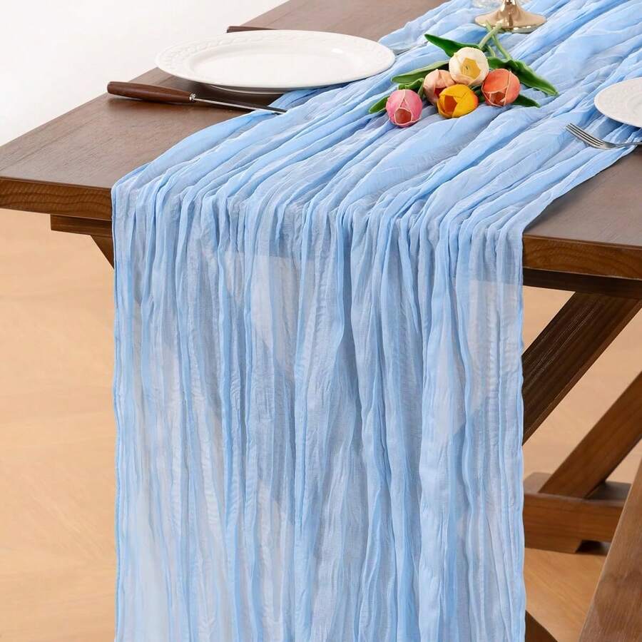 1pc Light Blue Braided Table Runner, Rustic Spring Tablecloth (Approx. 90*400cm) Bohemian Style Home Decor Wedding Baby Shower Birthday Party - Baby Blue - View 1