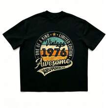 Men's 1976 Limited Edition 50th Birthday T-Shirt - Vintage 70s Retro Design With 1976 Print Comfort_3333 Everyday Casual And Themed Party Outfits - 黑色 - 查看 2