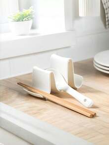 1pc PP Material Spoon Rest, Creative Wave Design Kitchen Countertop Spoon Holder - White - View 6