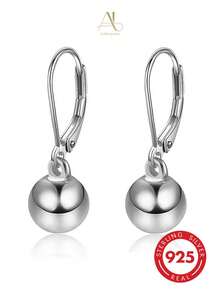 1 Pair Fashionable & Elegant Unique Minimalist 925 Silver Geometric Square & Round Ball Earrings For Women, Suitable For Holiday, Party, Valentine's Day, Birthday Gift - Silver - View 8