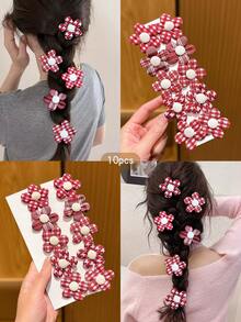 10pcs Sweet Style Floral Plaid Hair Clips Suitable For Daily Use Hair Accessories - Multicolor - View 3