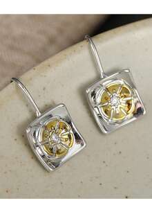 Lightweight Luxury Dual-Tone Square Earrings, Suitable For Women's Daily Commute, Date, Niche Atmosphere Earrings - Two-color - View 6