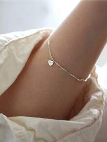1pc S925 Sterling Silver Heart & Letter Charm Bracelet, Unique Punk Minimalist Design, Versatile Accessory For Girls - Love - View 1