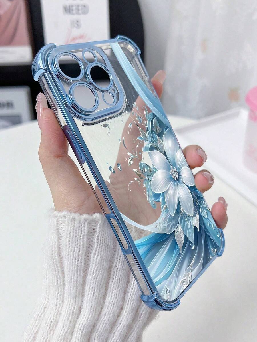 [Expédition 24h depuis DE/FR/ES] Étui de protection TPU minimaliste blanc et noir avec design floral, 1 pièce, nouveau design floral noir avec électroplaquage, airbag anti-chute/épais et transparent, compatible avec Apple 17Air/17promax/16prmax/16pro/16/13promax/12promax/11/15PROMAX/14PROMAX. - 1 pièce - Voir 1