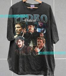 [Unisexo]Camiseta unisex estilo vintage desgastado de Pedro Pascal, actor de , retro, de algodón, ideal para uso diario. - Negro - Ver 1