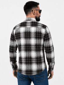 Men's Long-Sleeved Flannel Plaid Shirt - Đen và trắng - Xem 2
