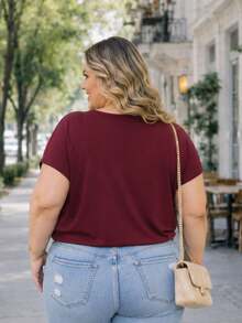 Plus Size Women's Blouse, Premium Cold Weather Dress, Plain, Casual, Modern, Basic, Contemporary, Viscose/Lycra, Workwear, Marsala - 紅木色 - 查看 2