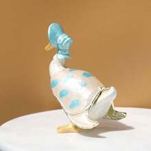 SIQIZHOU 1pc Cute Duck Shaped Jewelry Box, Metal Flip Lid Storage Box, Decorative Ornament, Duck Enamel Box, Yellow Duck Earring Box, Ring Box, Vintage Style Home Storage Decor, Photography Prop Decoration - Blue - View 9