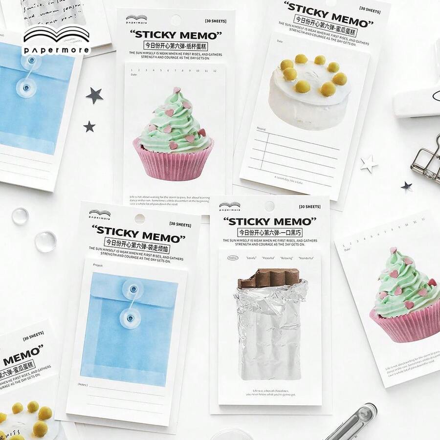 30pcs PaperMore Today's Sweet Series Sticky Notes, Korean Artistic Style Memo Pads, Retro Decorative Bottom Paper Suitable For Diary, Planner, Album, And Daily Office Memo - A - View 1
