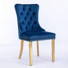 Collection Modern, High-End Tufted Solid Wood Contemporary Velvet Upholstered Dining Chair With Golden Stainless Steel Plating Legs,Nailhead Trim,Set Of 2 - Blue - View 3