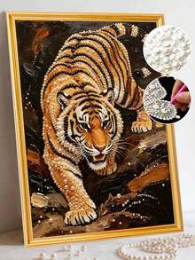 Pearl Painting Tiger Theme Frameless DIY Handmade Rhinestone Creative Diamond Painting Set, Suitable For Bedroom Decoration, Living Room Wall Art, Room Decor, Artwork, Gift For Friends - No Frame - View 3