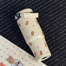 1個甜美卡通熊蝴蝶結主題便攜吸管水杯，大容量長效冷熱保溫，柔和奶油白色底色配可愛熊印花，一鍵彈蓋防漏設計附可折疊手柄，適合校園、通勤、購物、露營及全方位使用，送給女孩和好友的溫馨氛圍創意禮物，附蓋與吸管水杯水壺便攜杯 - 彩色 - 查看 7
