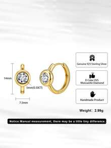 ORSA JEWELS 1 Pair 925 Sterling Silver 14K Gold Round Cut Moissanite Earrings, Minimalist Jewelry For Women And Men, Suitable For Wedding, Party, Banquet, Gift And Christmas - MOE23 - View 11