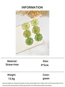 OOQ 1 par de pendientes de rafia tejida a mano con degradado de flores estilo bohemio de vacaciones, diseño de nicho de verano minimalista premium estilo Ins con borlas florales, adecuados para el uso diario de mujeres, vacaciones y fiestas - Verde - Ver 7