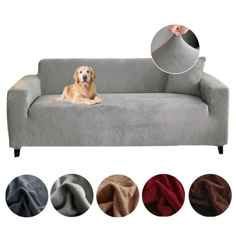 XM-Mirelitho 1PC Soft Plush Sofa Cover, Stretch Full Coverage Couch Slipcover, Washable Anti-Slip Furniture Protector For Living Room All Seasons - 淺灰色 - 查看 1