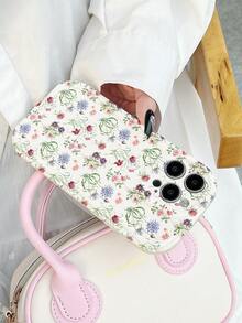 法式復古滿版野花印花手機殼，全鏡頭保護防摔軟殼，適用於 iPhone 17/17 Pro/17 Pro Max/16/16 Pro/16 Pro Max/15/15 Pro/15 Pro Max/14/14 Pro/14 Pro Max/13/13 Pro/13 Pro Max/12/12 Pro/12 Pro Max/11 系列，藝術女孩風 - 彩色 - 查看 3