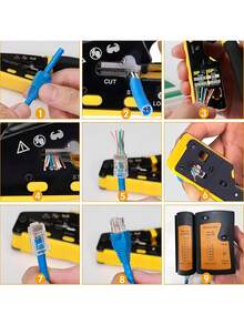 RJ45 壓接工具，適用於 Cat6 Cat5 Cat5e 網路連接器，剪線器、剝線器和乙太網路壓接工具、剝線器 - 查看 8