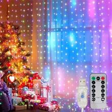 1入 LED 仙女串燈窗簾燈，8種照明模式，遙控操作，USB供電，適用於臥室、聖誕節、派對、婚禮、節日室內裝飾 - USB窗簾燈串 - 查看 9