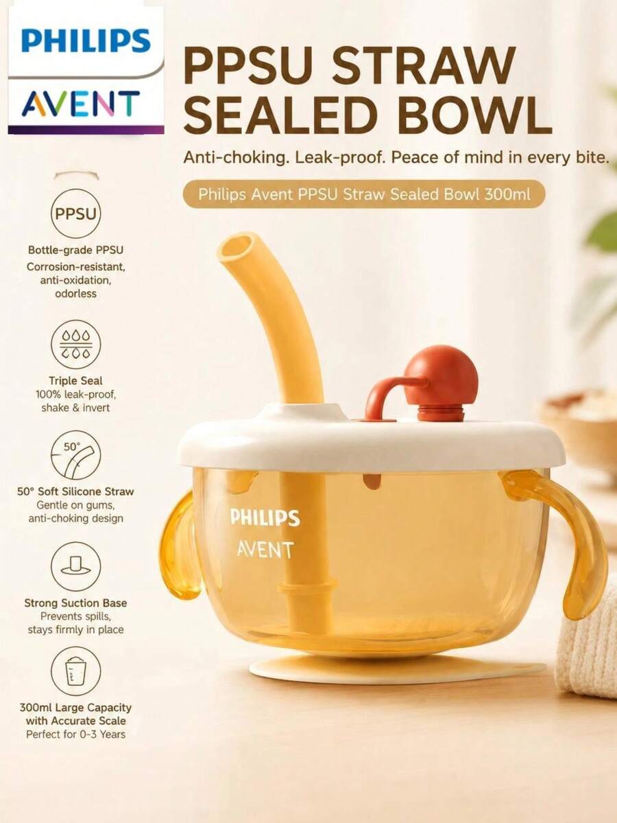 Philips Avent Baby Training Straw Bowl 300ml Leakproof PPSU Food Container With Handles - Multicolor - View 1