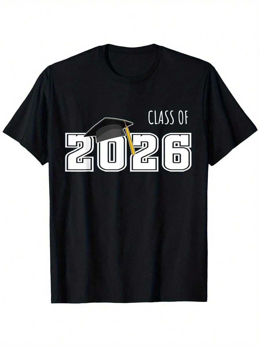 Camiseta de graduación 2026, 1 pieza, adecuada para fiestas de graduación, graduaciones de secundaria y ropa universitaria - BIRRETA DE GRADUACIÓN VINTAGE, camiseta transpirable - Negro - Ver 1