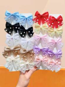 18/10/6/2pcs/Set Sweet Pearl Bow Hair Clip Combination, Pearl Decorated Mesh Bow Hair Clip, Cute And Exquisite Craftsmanship - Suitable For Girls And Women, Whether Braided, Ponytail, Half-Up Hairstyle. Macaron Colors And Exquisite Pearls Add Sweetness And Sophistication To The Look, Making Every Hairstyle Day Beautiful And Charming - Multicolor - View 13