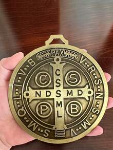 1pc Brass Finish, Wall Or Tabletop Mount/Extra Large 5-Inch St. Benedict Medal - Multicolor - View 1