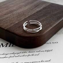 Anillo abierto de plata de ley S925 con textura irregular YWB-B285 - Plateado - Ver 3