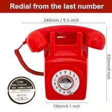 Teléfono de pared con cable con revisión teléfono fijo retro rojo teléfono de pared antiguo con remarcado para hogar oficina hotel escuela juego de teléfono con esfera giratoria clásico - Rojo - Ver 5