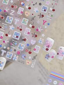 1 Piece Of Embossed Nail Charm Sticker, Cute Sweetheart Cherry Mini Sticker, Cloth Nail Sticker, Pentagonal Heart, Cute Button Stripe Nail Sticker DIY Nail Stickers - Multicolor - View 7