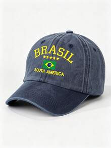 1 pieza Gorra de béisbol vintage lavada con estampado de estrella de Brasil, protección solar de verano, gorra unisex, protección para primavera, otoño, viajes, vacaciones, playa, Copa del Mundo - gorra de béisbol - Ver 7