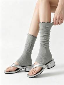 1/3 Pairs Frill Ruffle Stacked Leg Warmers, Thin Cool Lazy Sock Covers, Skin-Friendly Breathable Premium Open Toe Ruffle Leg Warmers For Women - Multicolor - View 2