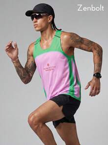 Zenbolt 男士漸層圖案字母印花運動風無袖背心，休閒日常上衣 - 彩色 - 查看 4