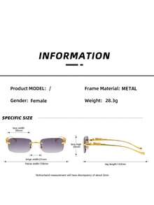 1pc Women's Metal Rimless Cut Edge Square Small Frame Leopard Print Retro Y2K Fashion Outdoor Vacation Travel Decorative Glasses - Multicolor - View 2