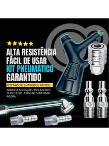 Kit Bico de Ar Para Encher Pneu com Engate Rápido Compressor - Preto - Visão 4