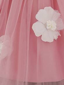 Baby Girls Sleeveless Pink 3D Floral Mesh Cute Flower Girl 1st Birthday Party Puffy Princess Dress, Headband Not Included - Dusty Pink - View 10