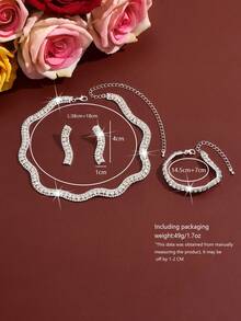4pcs Women's Luxury Fashion Jewelry Set, Rhinestone Necklace + Earrings + Bracelet, Elegant And Graceful, Best Accessory For Weddings, Galas, And Parties - Gold - View 8