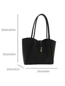 Fashion Minimalist Solid Color PU Campus Style Tote Bag, Shoulder Bag, Multifunctional Handbag, Suitable For Women Shopping, Work Commute, Student Back To School And Daily Use - Black - View 2