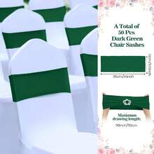 10pcs Spandex Chair Back Decorative Tie Straps, Elastic Chair Bands With Bows And Crown-Shaped Buckle Sliders, For Graduation Season Prom Wedding Party Banquet Decoration - Dark Green - View 2