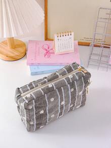 Large Capacity Striped Makeup Bag, Floral Print Travel Toiletry Bag, Women's Clutch,Portable Handbag, Pencil Pouch, Pencil Case,Travel/Dormitory - Multicolor - View 14