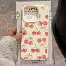 1pc TPU Pink Bow & Cherry Full Pattern Phone Case, Full Coverage Shockproof Soft Protective Cover Compatible With IPhone 17 Pro Max/17/16 Pro Max/15/13/12/11/ S20 FE/A15/S24/A55/ Note 11/Note 12/Note 13 Pro - White - View 2