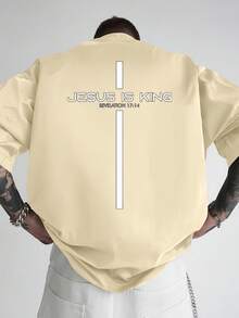 Men's Short-Sleeved Cotton T-Shirt: Black Background With White Vertical Stripes, Stylish Print On The Back, Casual Loose Fit. Suitable For Fitness, Sports, And Everyday Wear. - 白色 - 查看 6